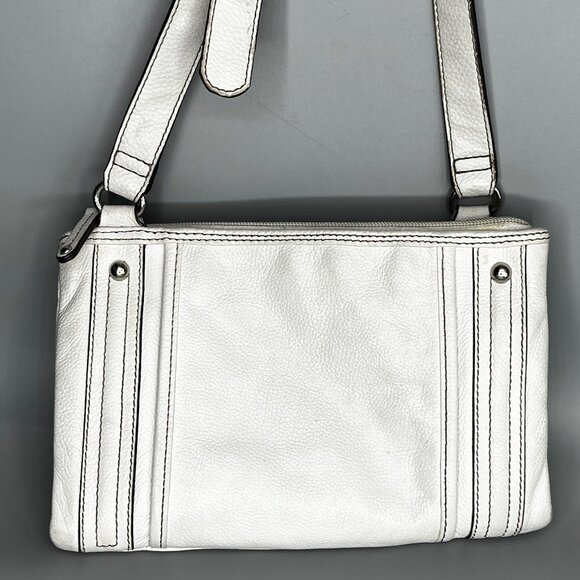 TIGNANELLA GENUINE WHTE LEATHER WITH ORGANIZER 3 SECTIONS CROSSBODY/SHOULDER BAG - Picture 2 of 5